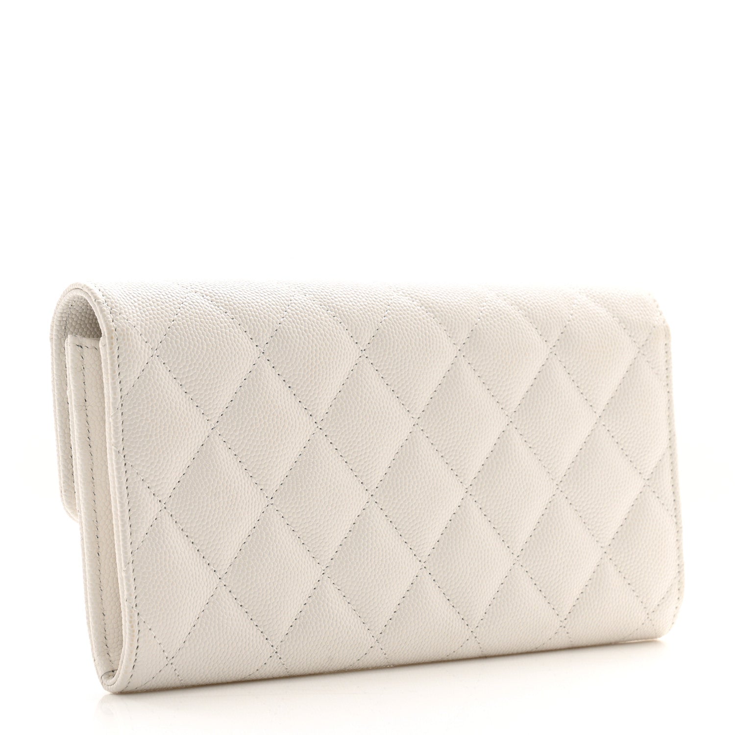 Chanel Caviar Quilted Striated CC Large Gusset Flap Wallet White 3 of 9