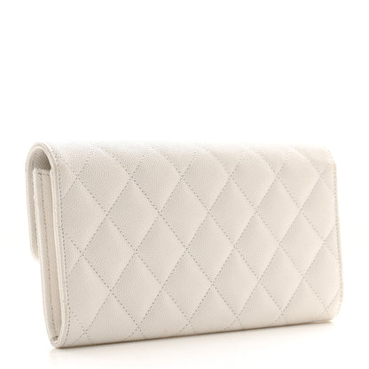 Chanel Caviar Quilted Striated CC Large Gusset Flap Wallet White 3 of 9