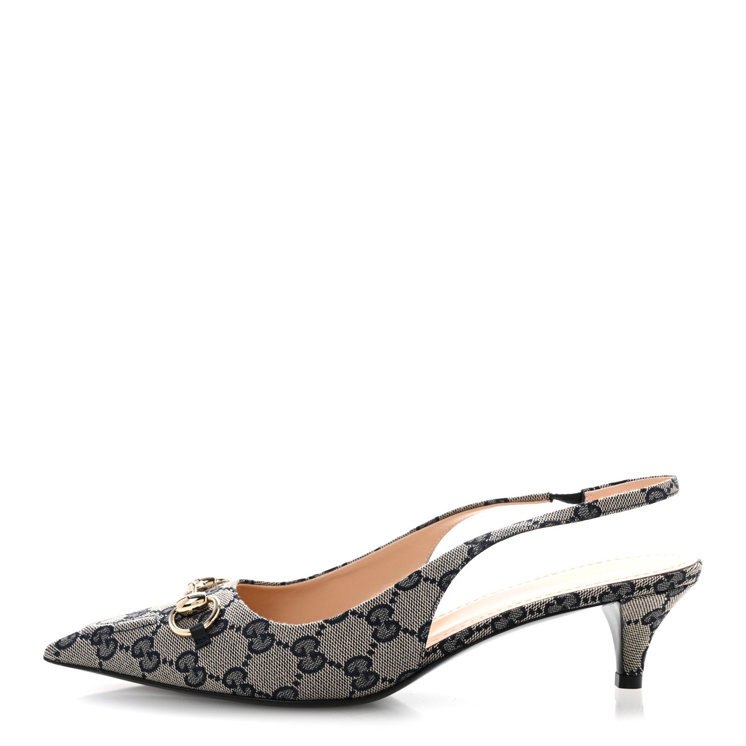 Gucci Monogram Horsebit 35mm Slingback Pumps 39.5 Beige Blue 1 of 10