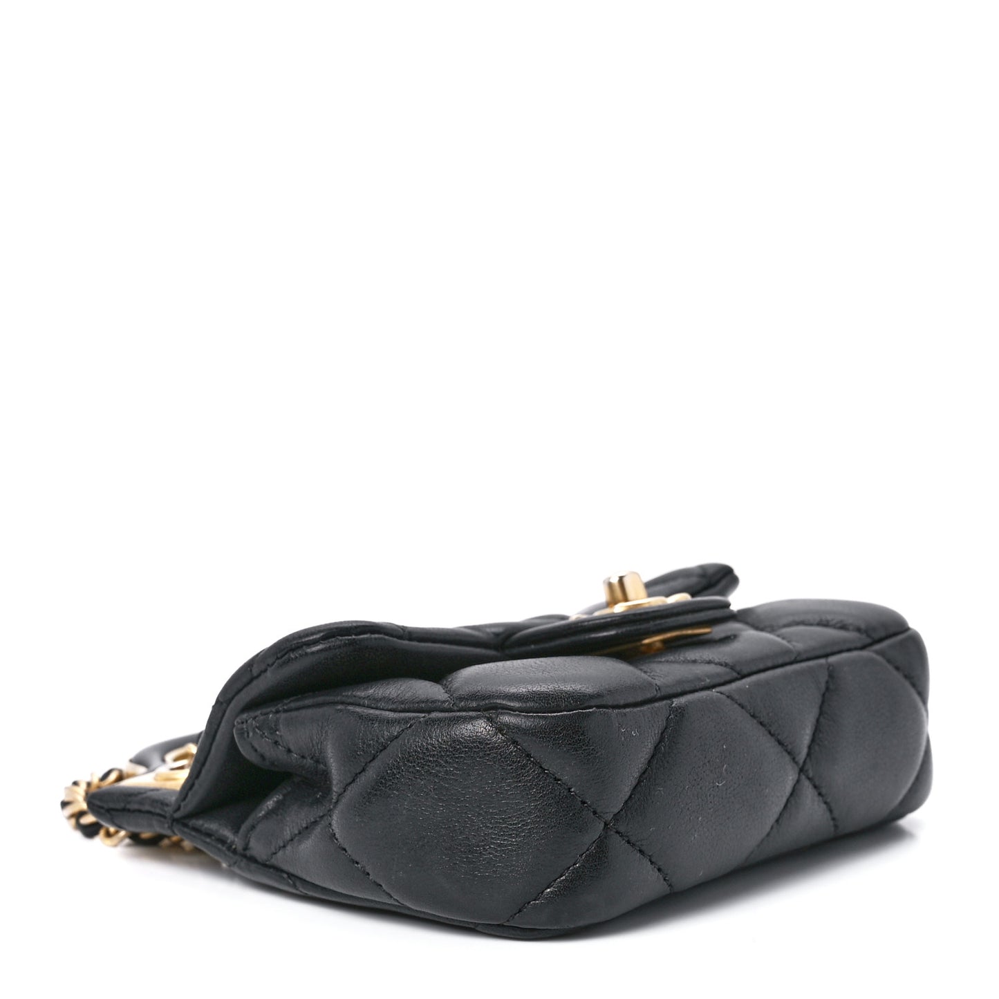 Calfskin Quilted Lady Handle Flap Card Holder With Chain Black