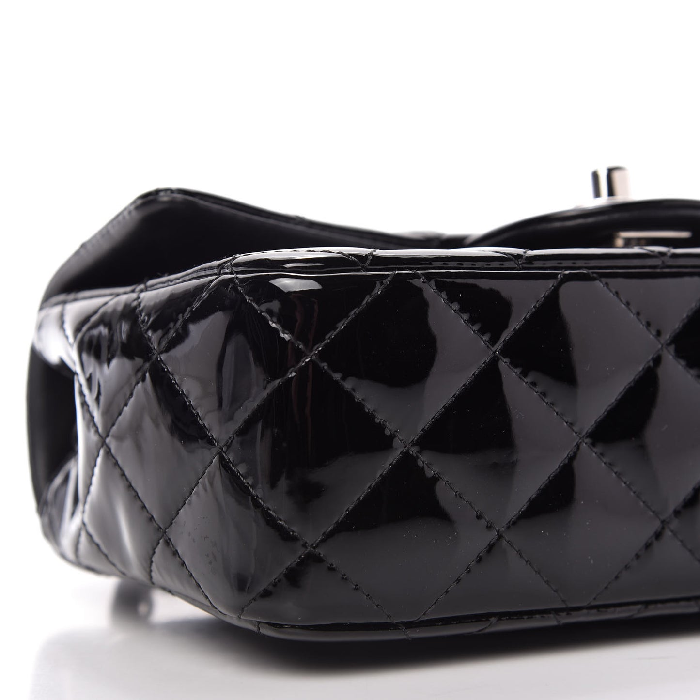 Patent Calfskin Quilted Mini Rectangular Flap Black