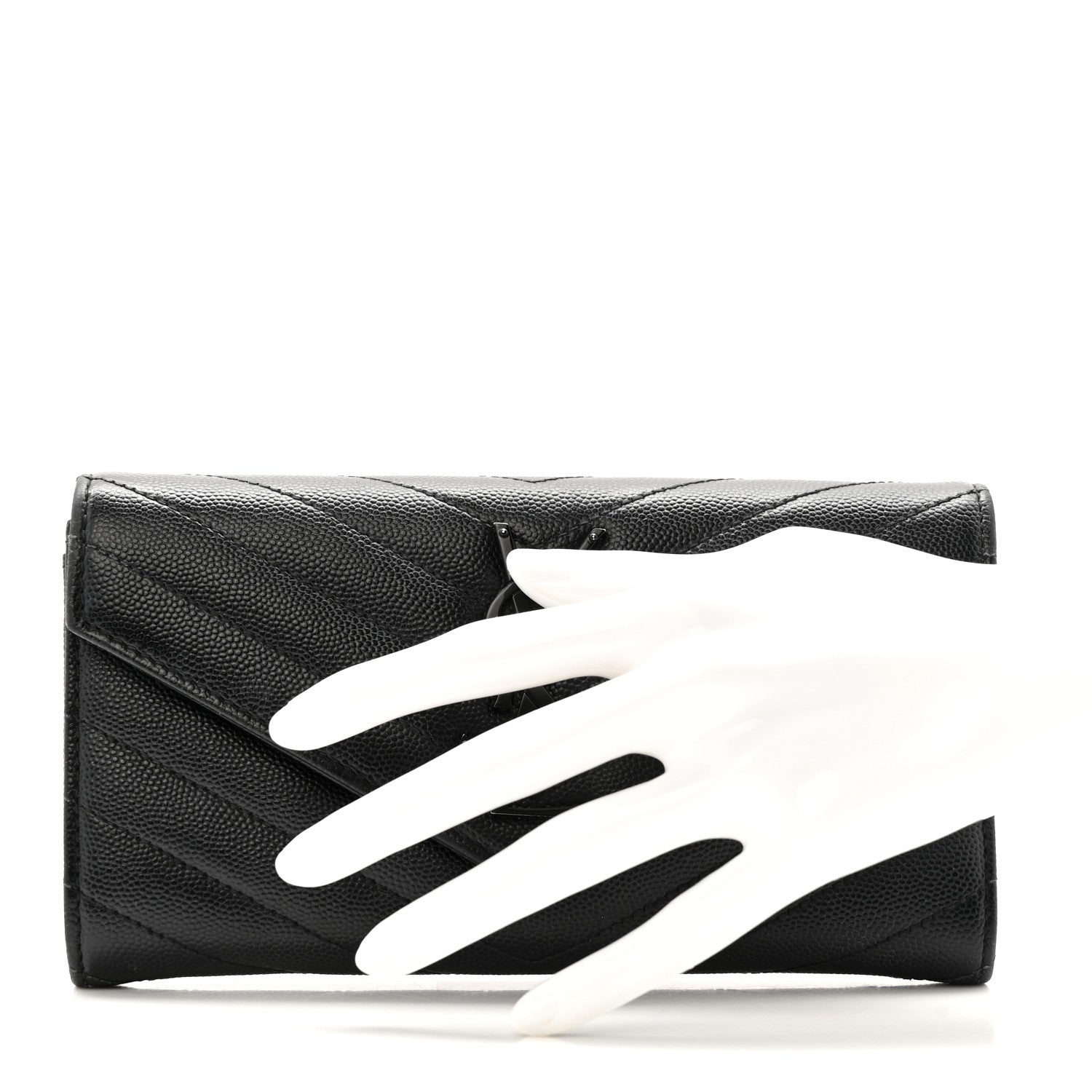 Saint Laurent Grain De Poudre Matelasse Chevron Monogram Flap Wallet Black 2 of 11