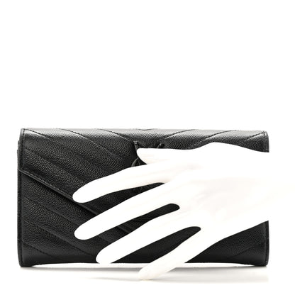 Saint Laurent Grain De Poudre Matelasse Chevron Monogram Flap Wallet Black 2 of 11