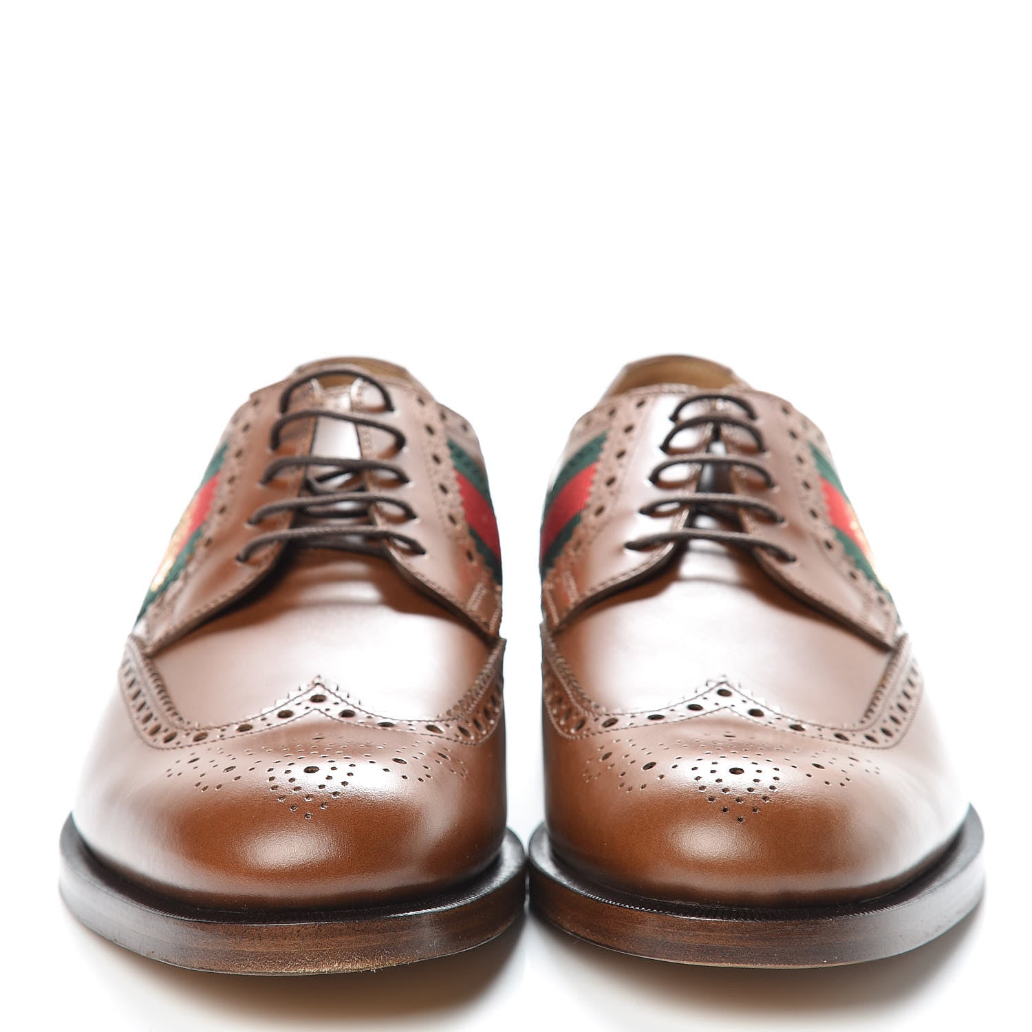 Gucci Calfskin Web Bee Embroidered Mens Lace Up Brogue Wingtip Derby Shoes 7 Cuir 2 of 8