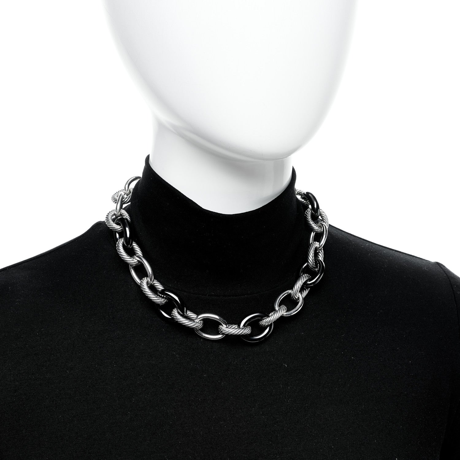 David Yurman Sterling Silver Black Ceramic 18mm Large Oval Link Necklace Black 2 of 4