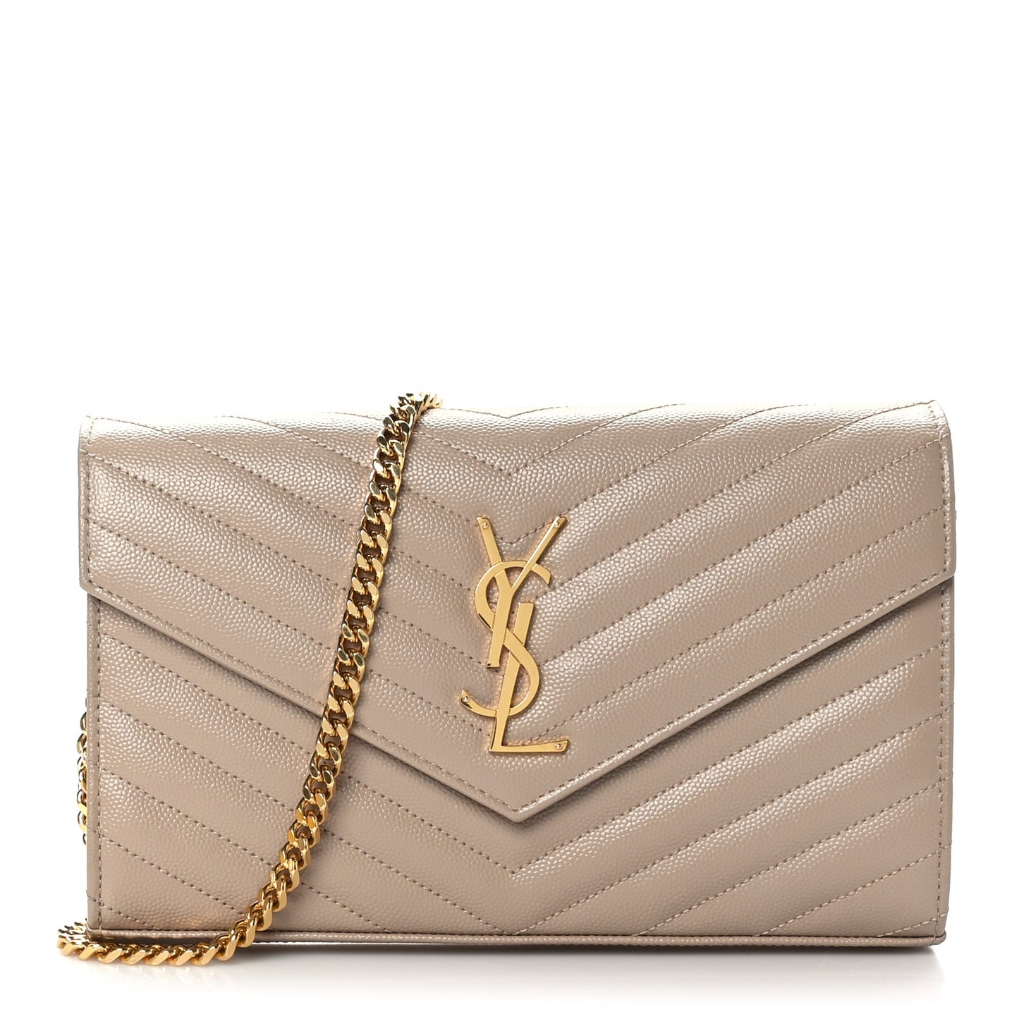 Grain De Poudre Matelasse Chevron Monogram Chain Wallet Nude Powder