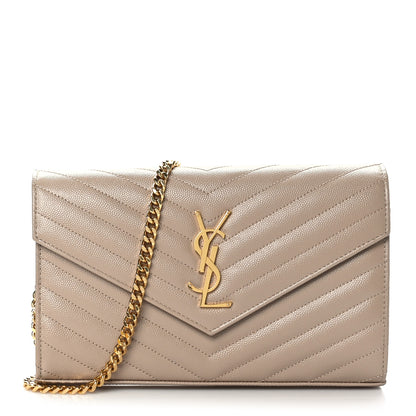 Saint Laurent Grain De Poudre Matelasse Chevron Monogram Chain Wallet Nude Powder 1 of 9