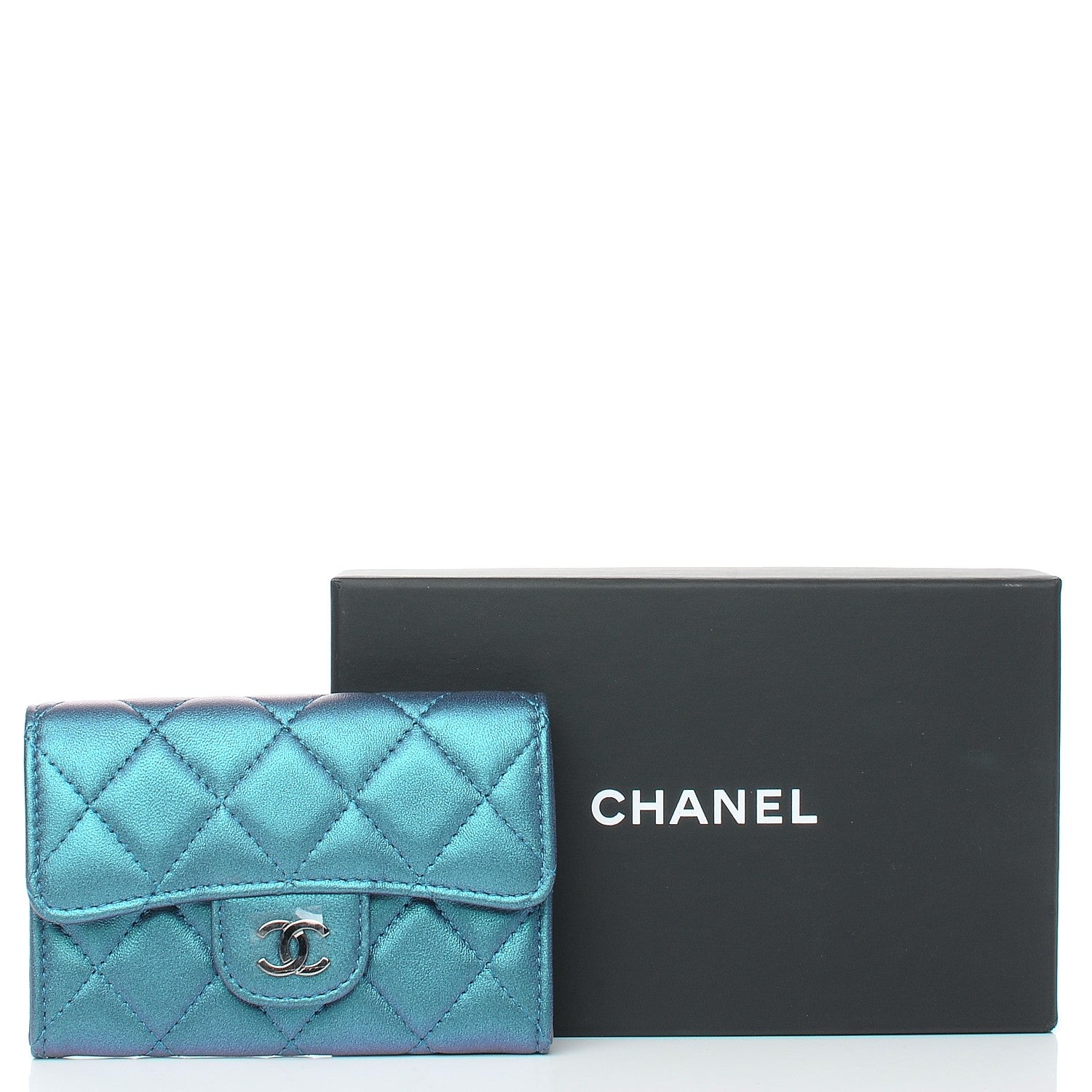 Chanel Metallic Lambskin Quilted Flap Card Holder Turquoise 9 of 9