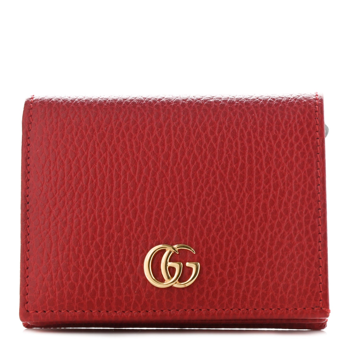 Pebbled Calfskin GG Marmont Card Case Hibiscus Red