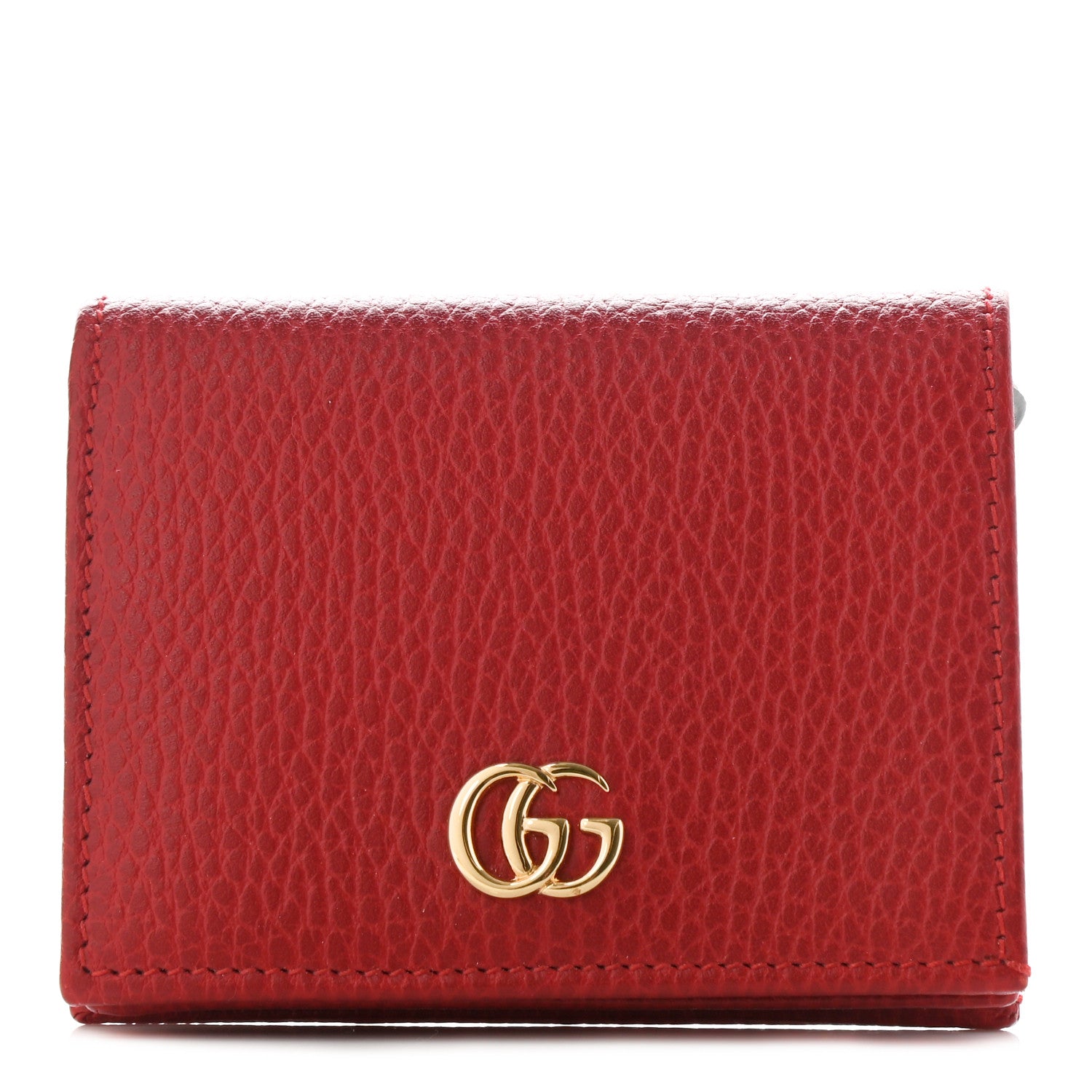 Gucci Pebbled Calfskin GG Marmont Card Case Hibiscus Red 1 of 8