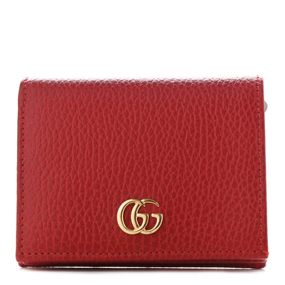 Gucci Pebbled Calfskin GG Marmont Card Case Hibiscus Red 1 of 8
