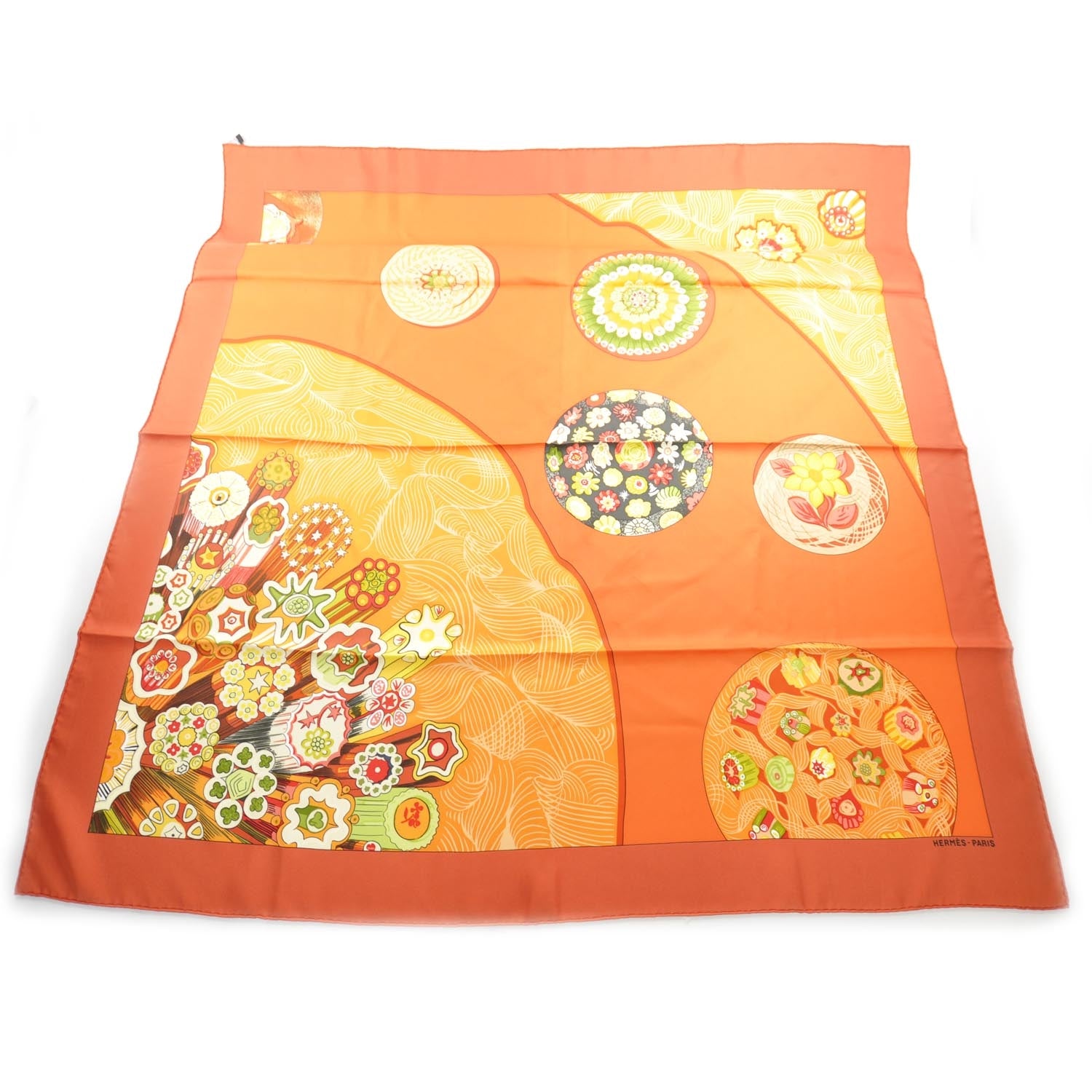 Hermes Silk Sulfure et Presse Papiers II Scarf 90 Orange 1 of 8