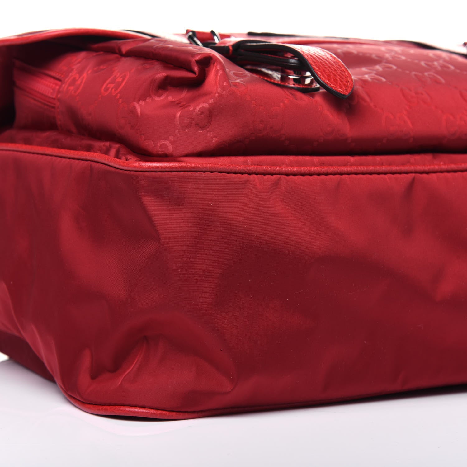 Gucci Nylon Monogram Double Buckle Flap Messenger Bag Vibrant Red 6 of 12