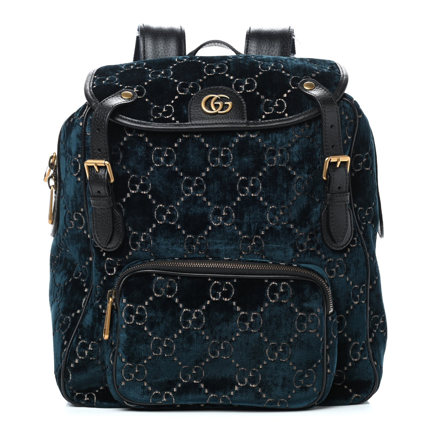 Gucci Velvet GG Monogram Textured Calfskin Web Small Double Buckle Backpack Blue Beige Black 1 of 9