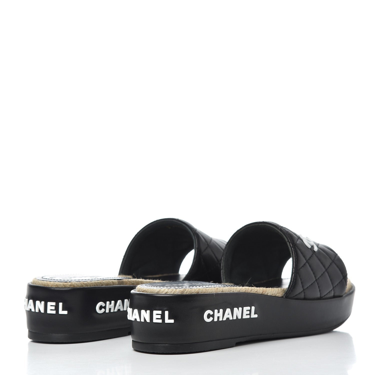 Chanel Lambskin Quilted CC Espadrille Slip On Sandals 35 Black 4 of 14