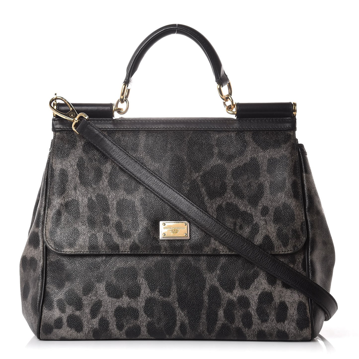 Dauphine Leopard Print Large Miss Sicily Satchel Black