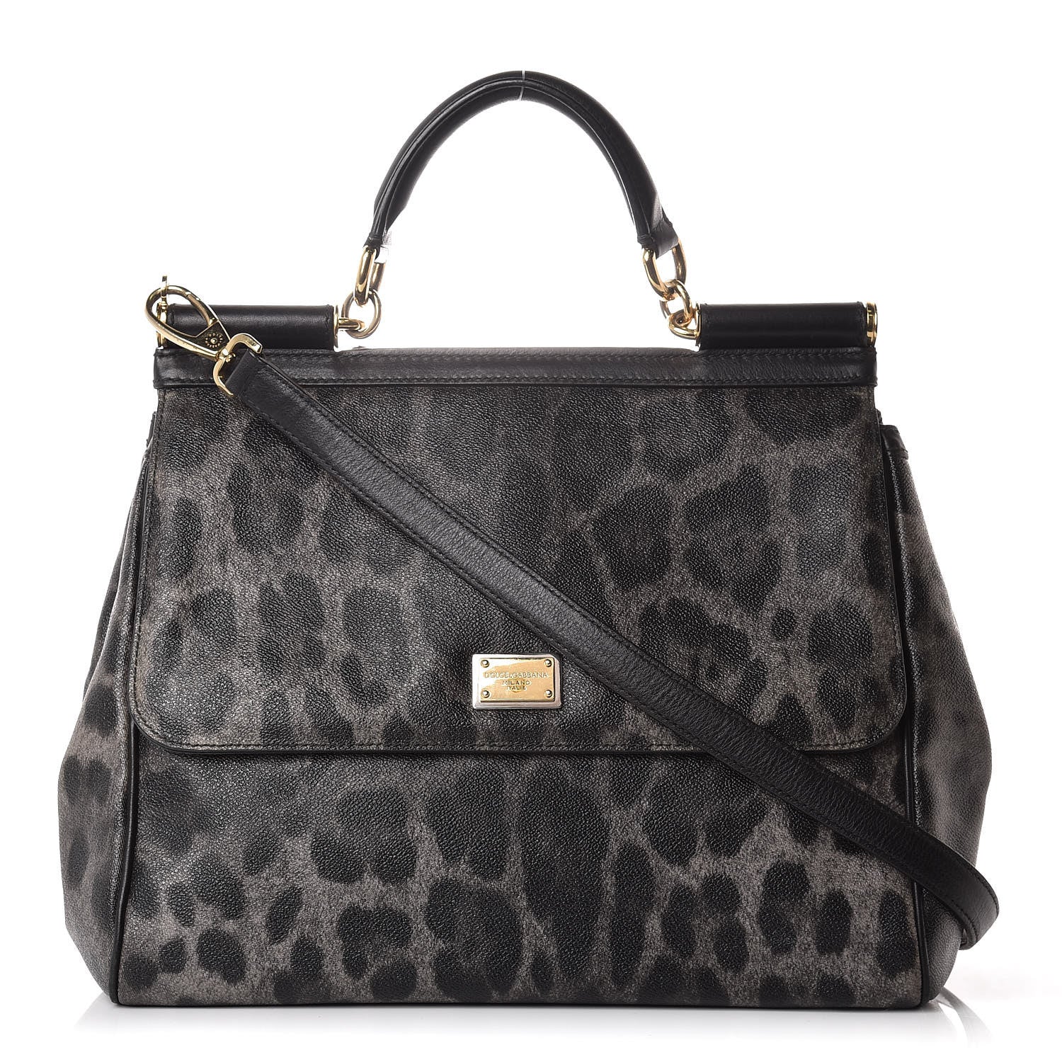Dolce & Gabbana Dauphine Leopard Print Large Miss Sicily Satchel Black 1 of 13