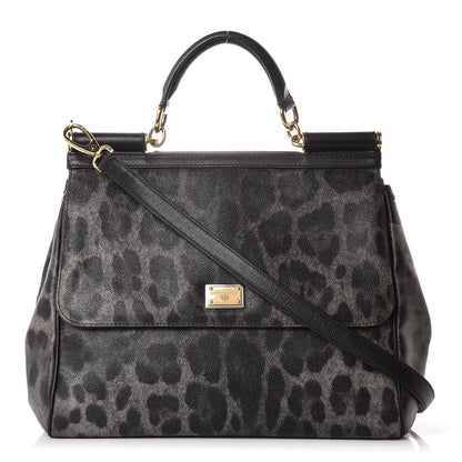 Dolce & Gabbana Dauphine Leopard Print Large Miss Sicily Satchel Black 1 of 13