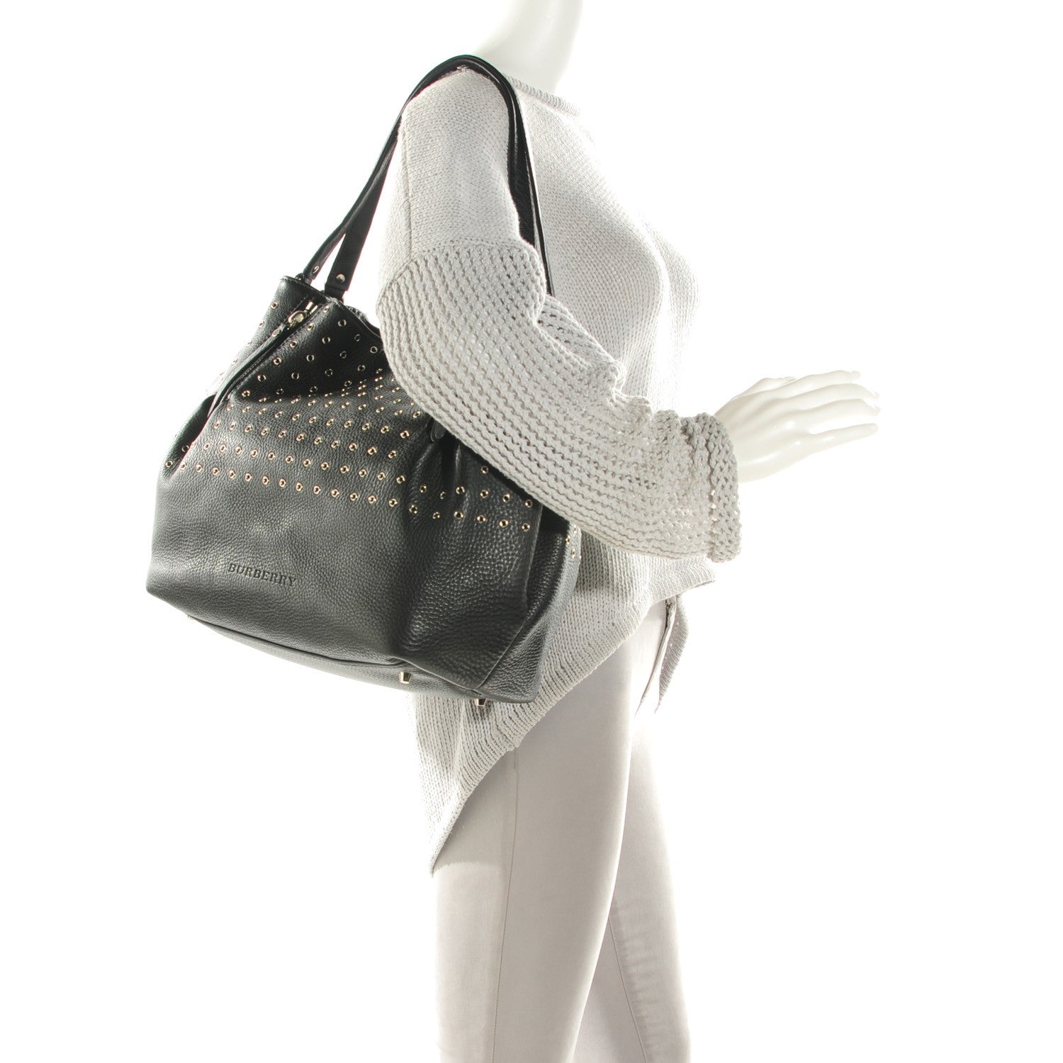 Burberry Calfskin Grommet Medium Maidstone Shoulder Bag Black 2 of 8