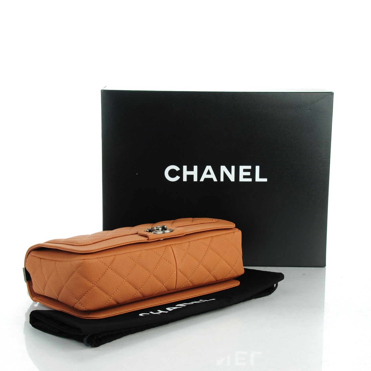 Chanel Washed Caviar Quilted Large Turn Around Ligne Flap Camel 4 of 7