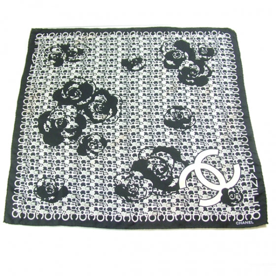 Chanel Silk Camelia CC Symbols Scarf Black 1 of 8