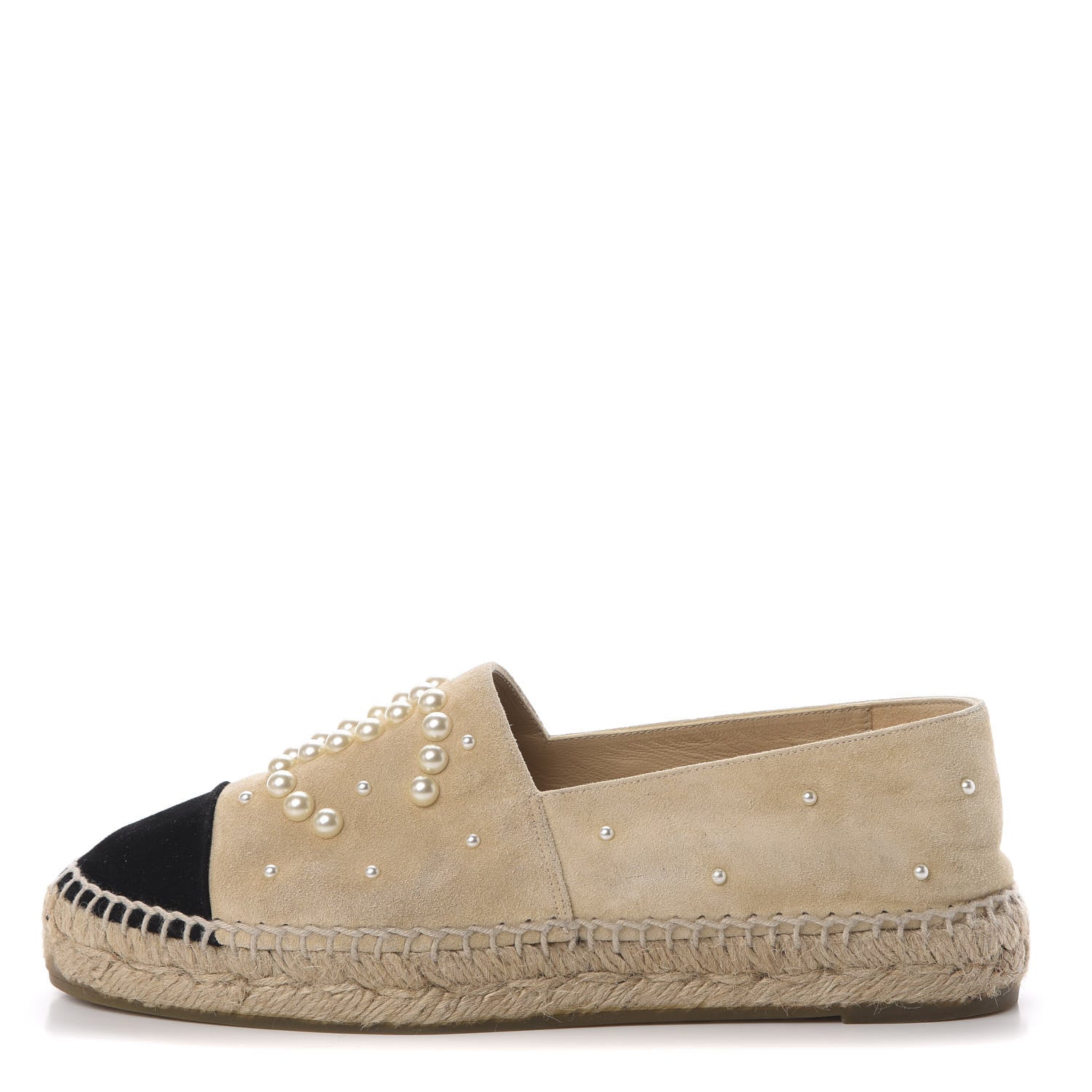 Chanel Suede Pearl CC Espadrilles 37 Beige Black 1 of 14