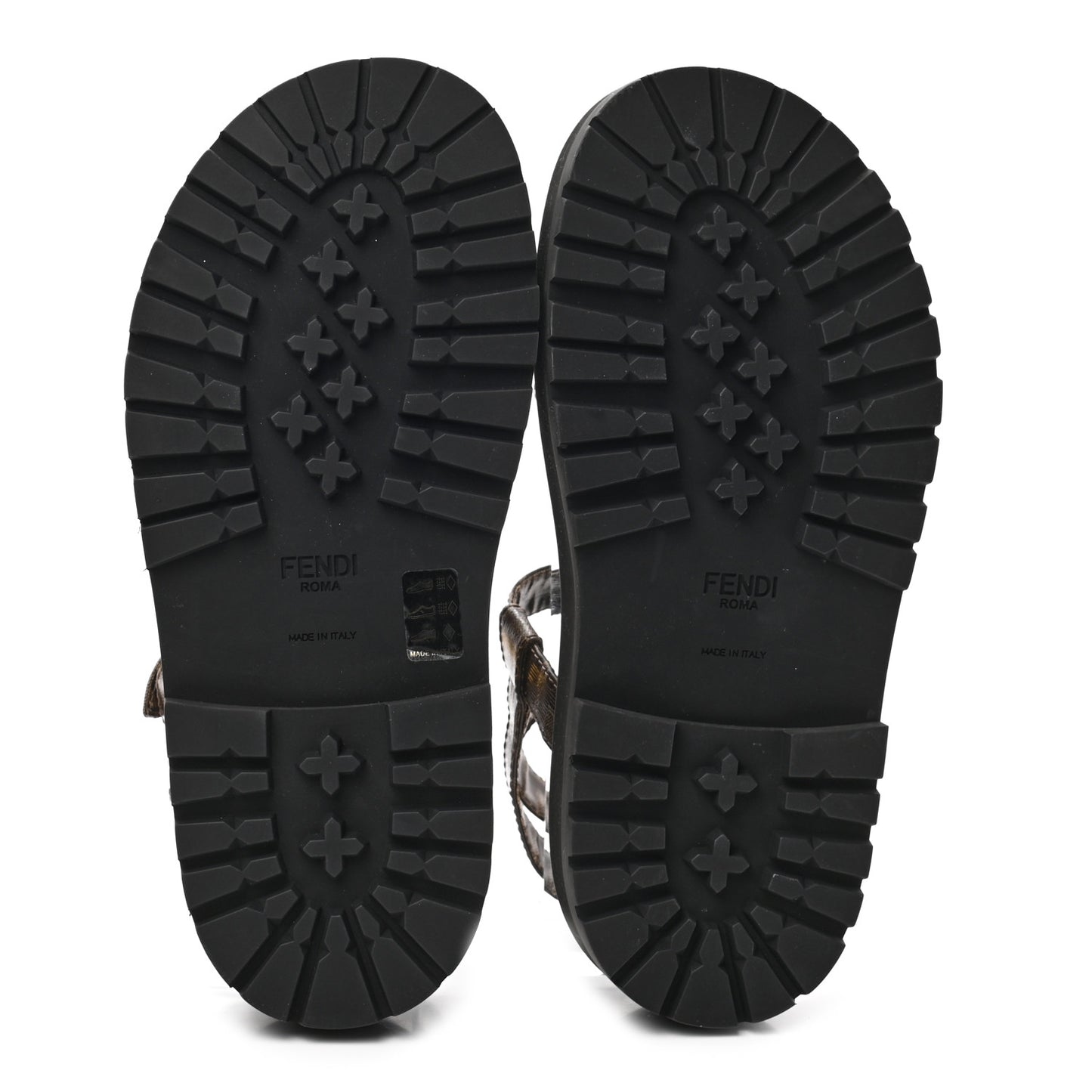 Vernice High-Tech Glazed Fabric FF Lug Sole Platform Sandals 39 Black Tobacco Moro