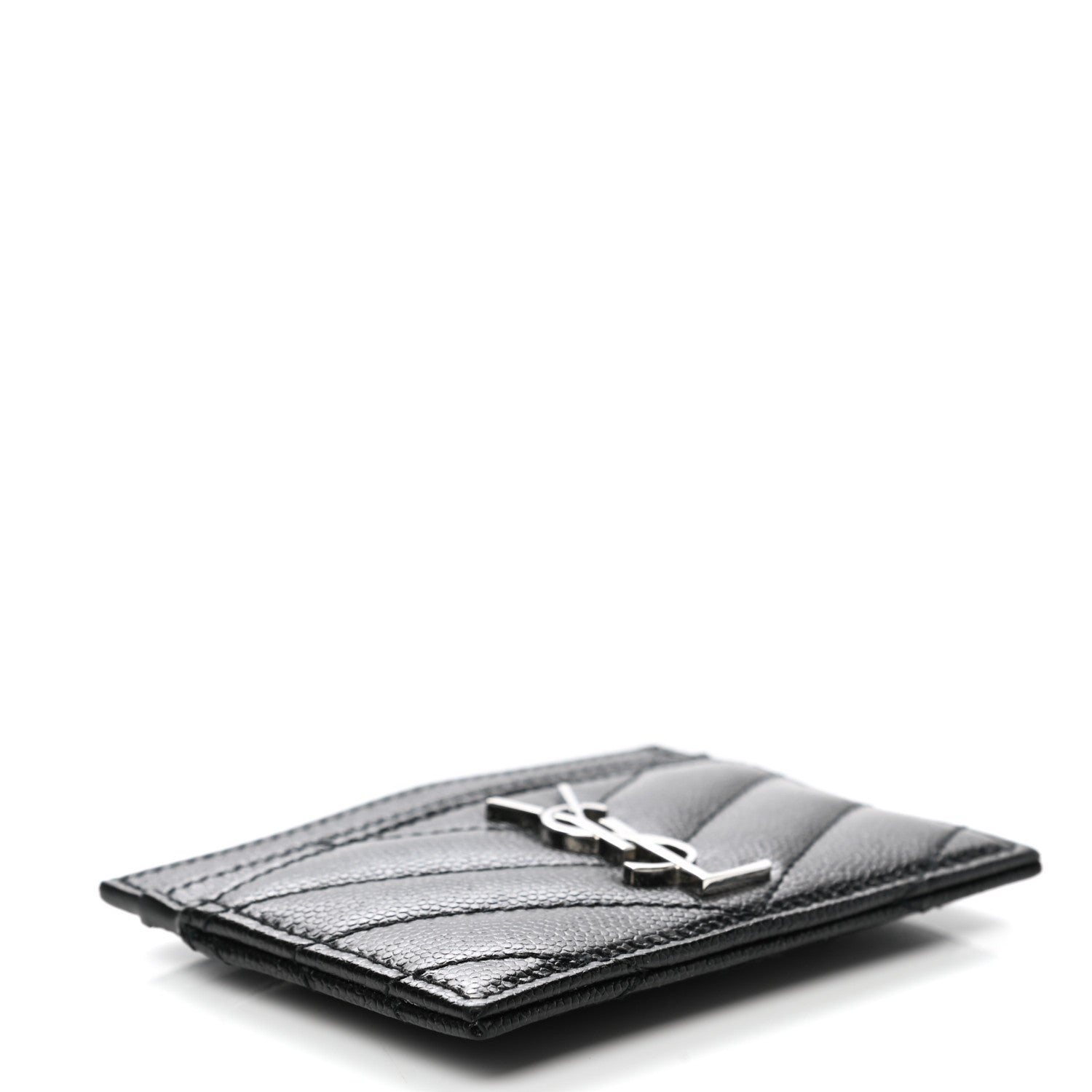 Saint Laurent Grain De Poudre Matelasse Chevron Monogram Credit Card Case Black 4 of 8