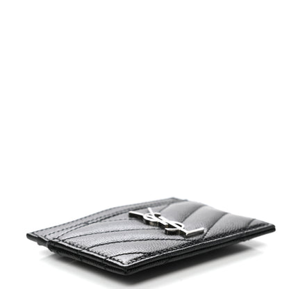 Saint Laurent Grain De Poudre Matelasse Chevron Monogram Credit Card Case Black 4 of 8