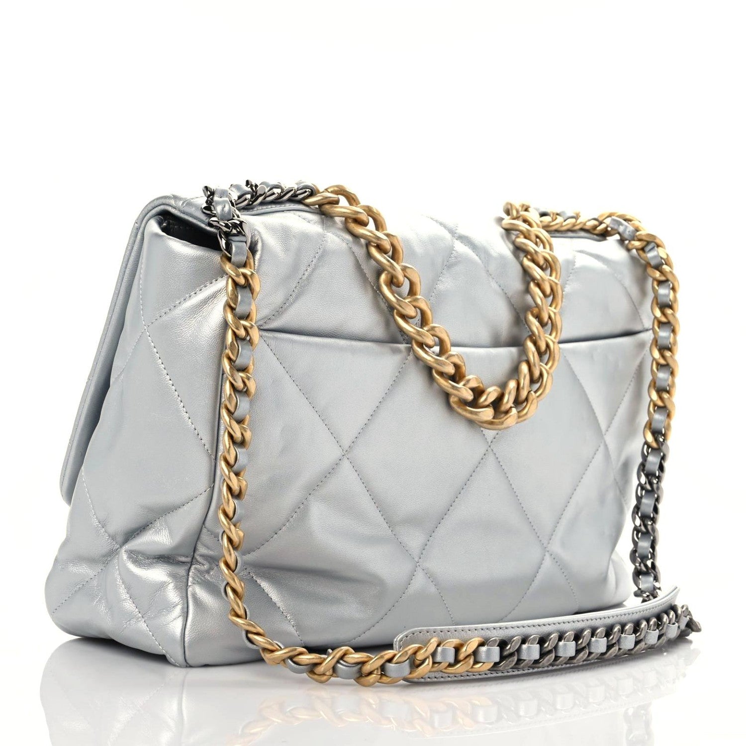Chanel Metallic Goatskin Quilted Maxi Chanel 19 Flap Silver 2 of 12