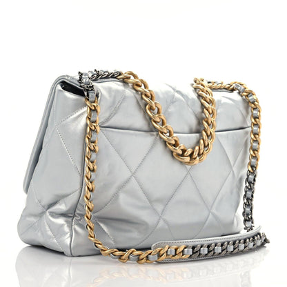 Chanel Metallic Goatskin Quilted Maxi Chanel 19 Flap Silver 2 of 12