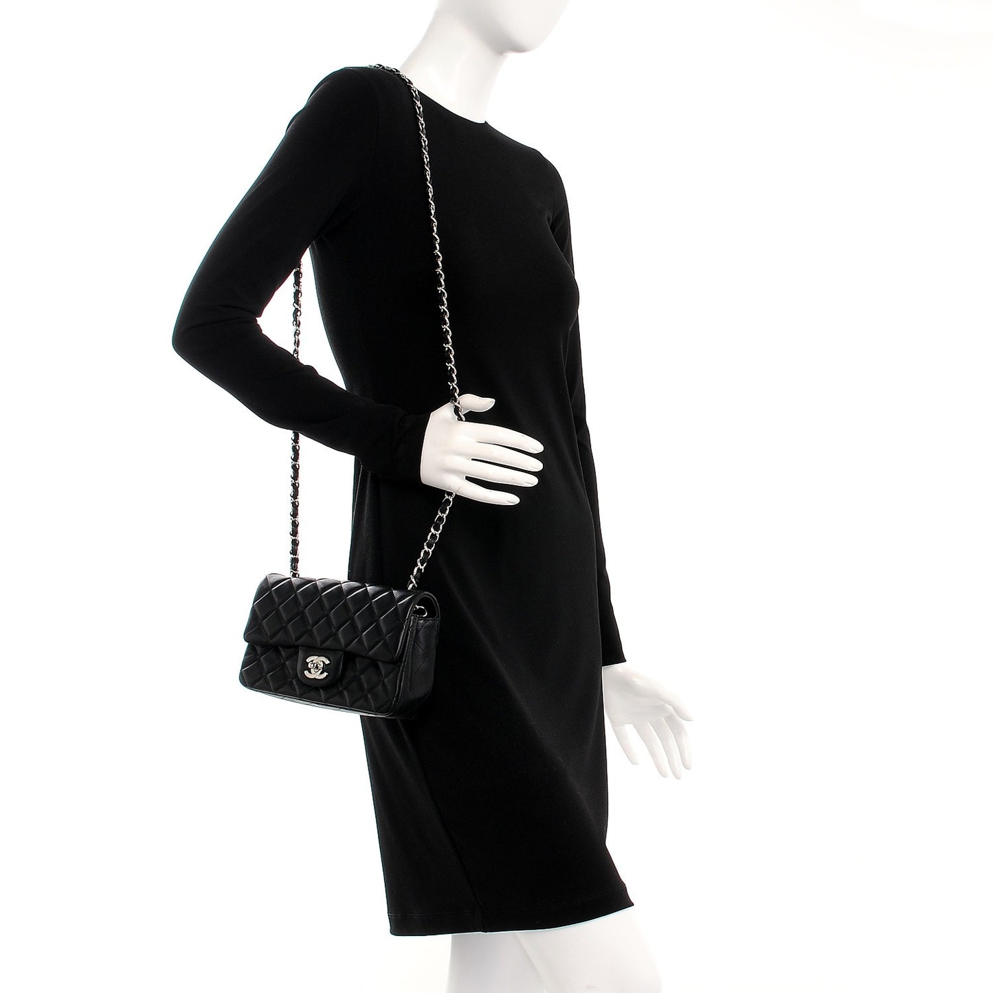 Lambskin Quilted Mini Rectangular Flap Black