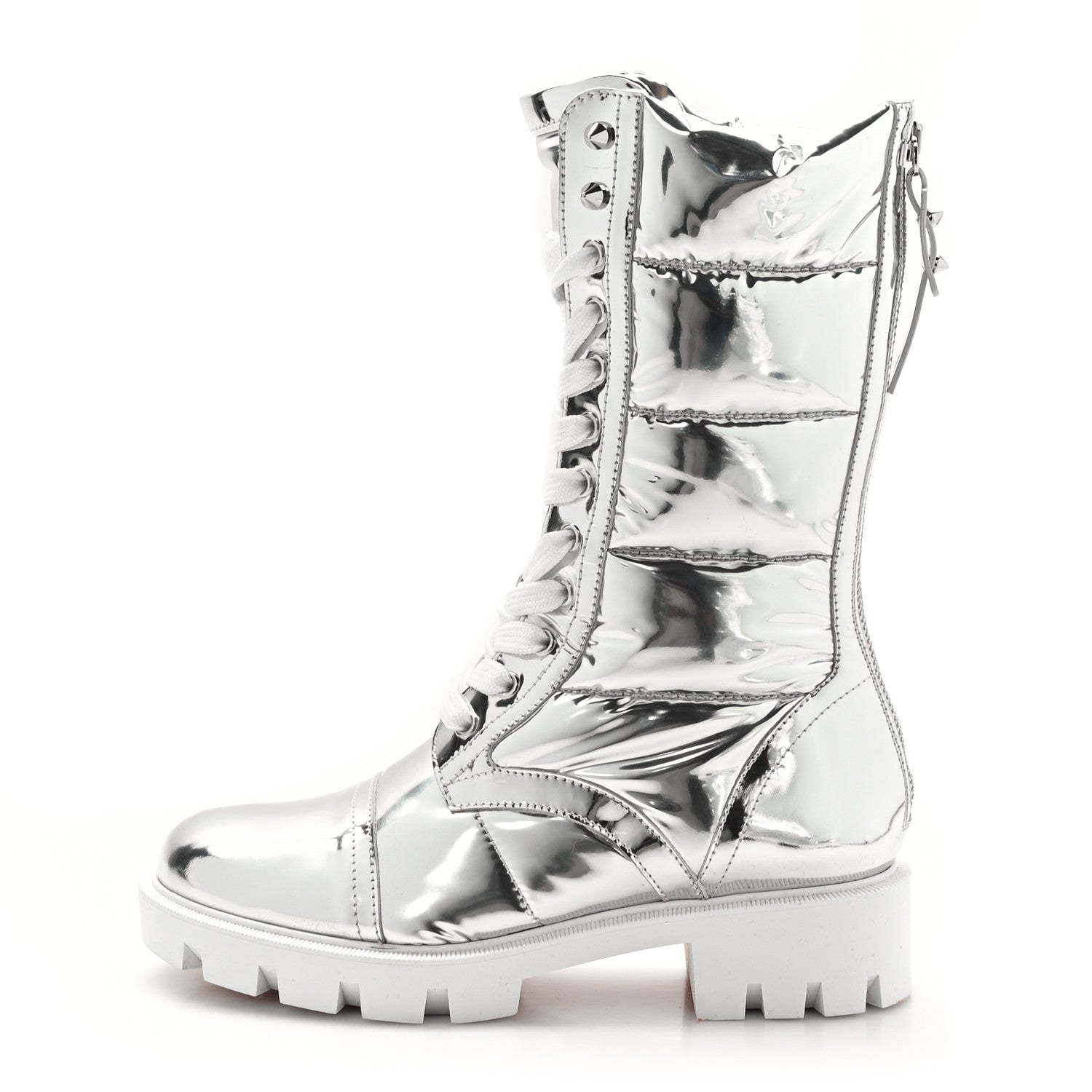 Christian Louboutin Metallic Calfskin Quilted Pavleta Lug Boots 37.5 Silver 1 of 7