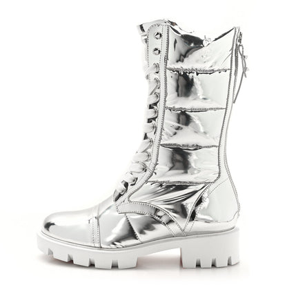 Christian Louboutin Metallic Calfskin Quilted Pavleta Lug Boots 37.5 Silver 1 of 7