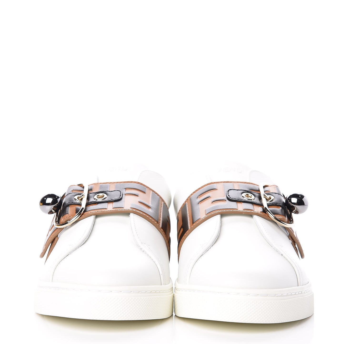 Vitello FF Embossed Pearland Slip On Sneakers 40 White Tobacco Moro
