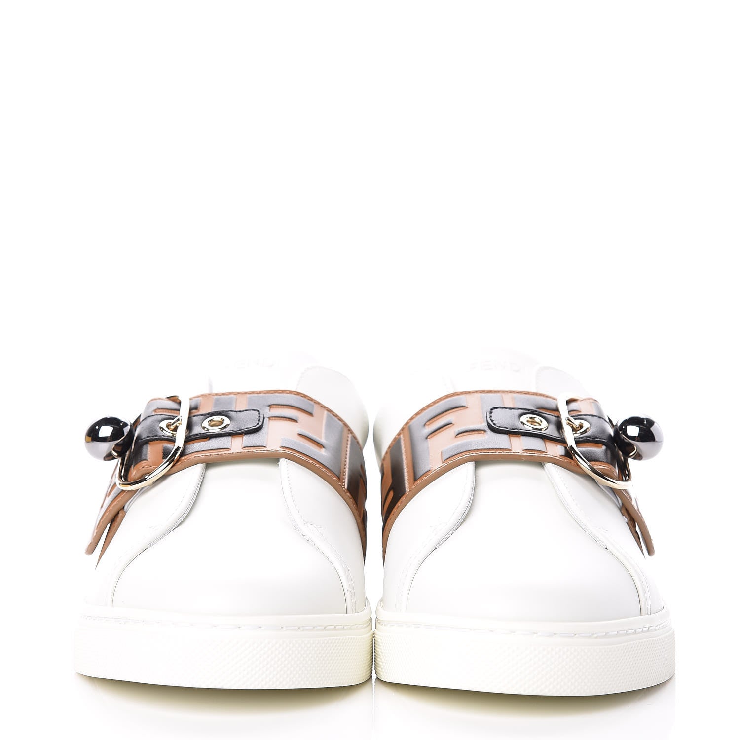 Fendi Vitello FF Embossed Pearland Slip On Sneakers 40 White Tobacco Moro 3 of 18