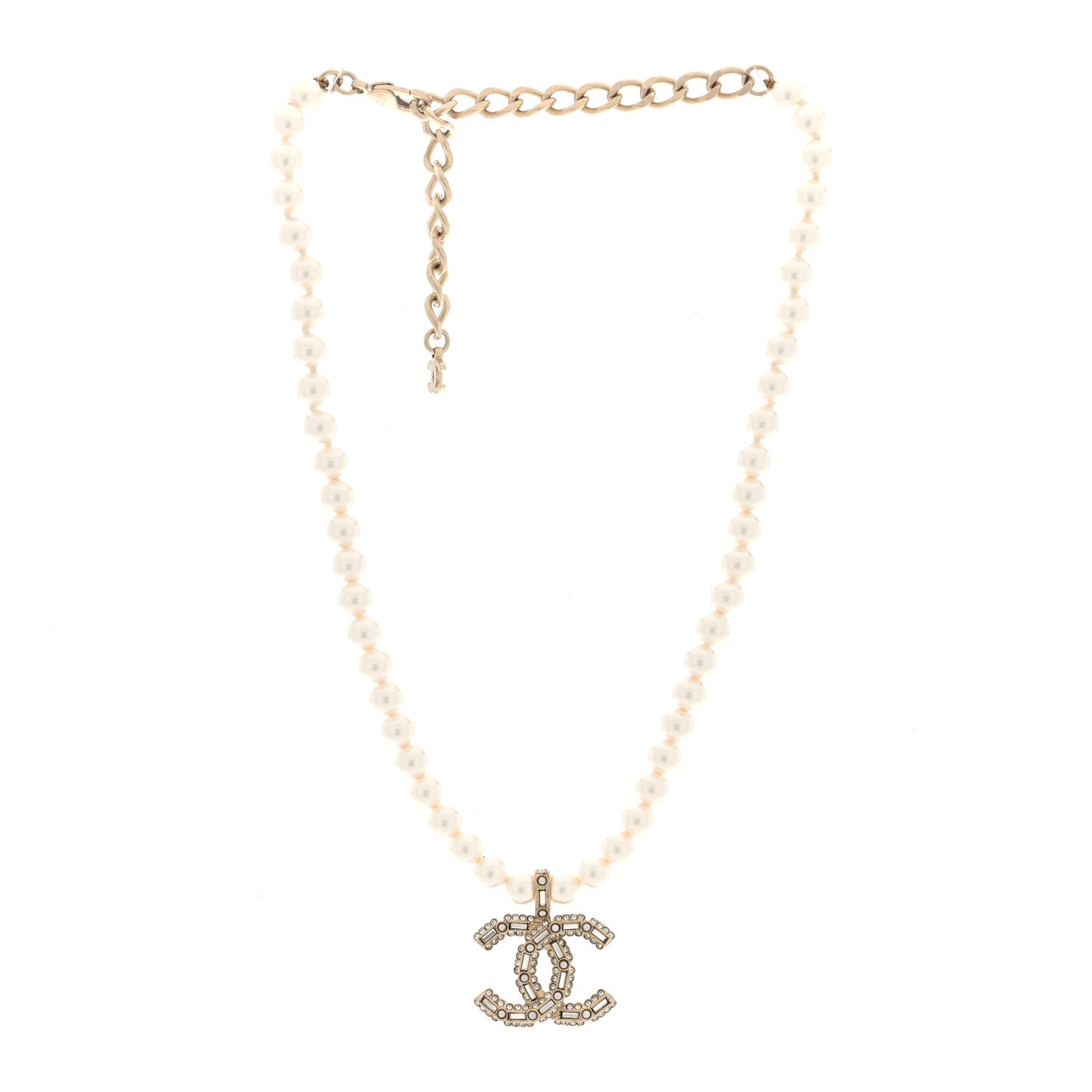 Chanel Pearl Crystal Baguette CC Short Necklace Gold 3 of 5