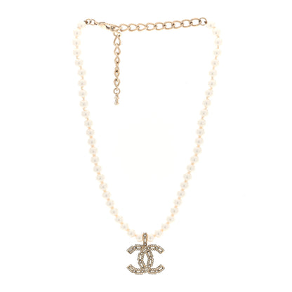 Chanel Pearl Crystal Baguette CC Short Necklace Gold 3 of 5