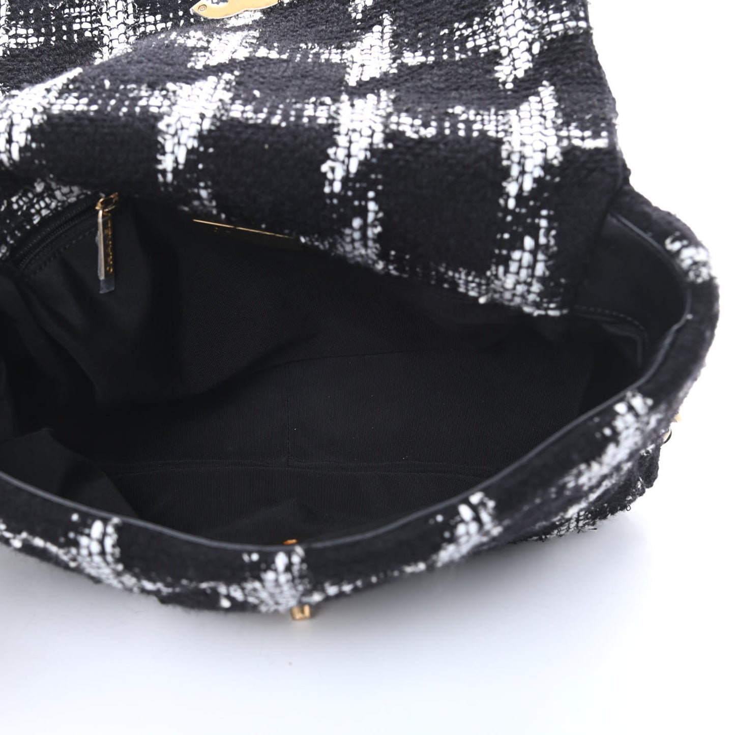 Tweed Quilted Large Chanel 19 Flap Black White