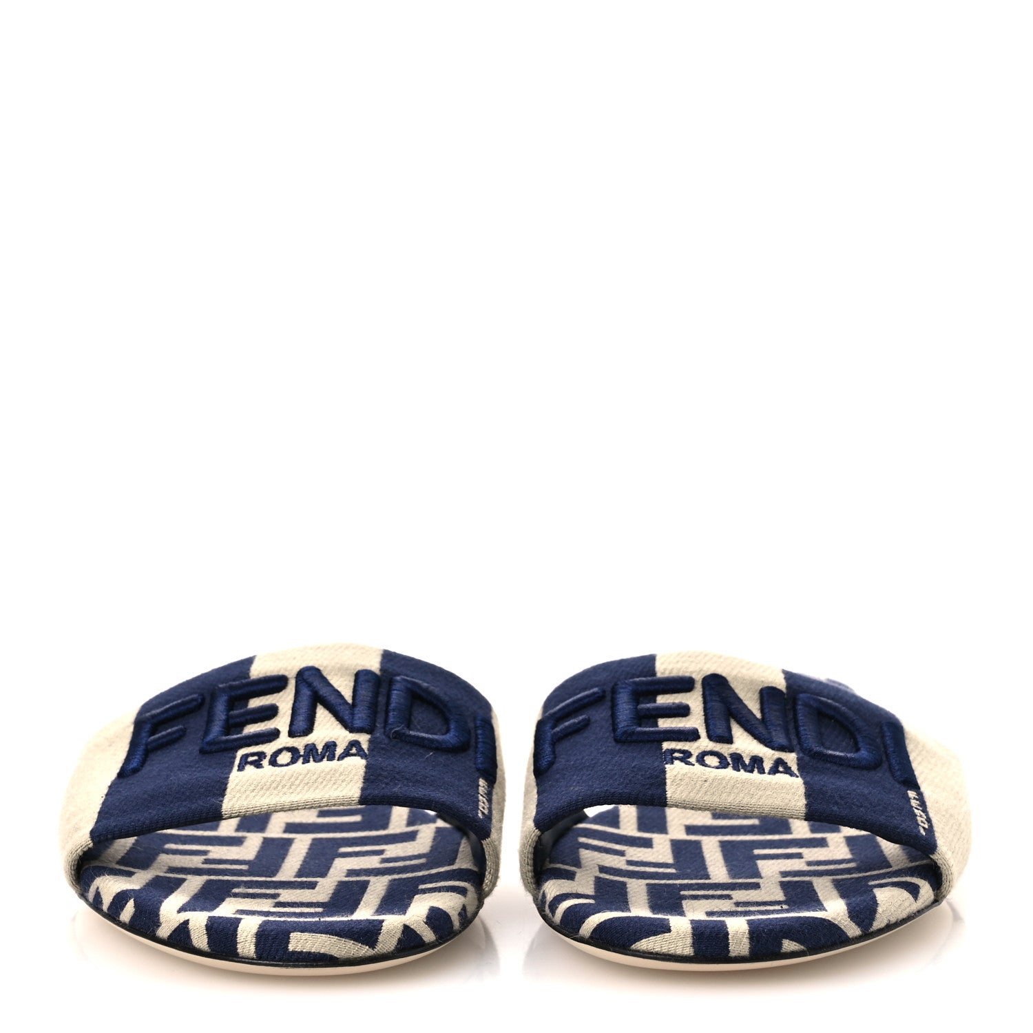 Fendi Pequin Tessuto Jacquard Logo Flat Slide Sandals 37 Beige Midnight 3 of 10