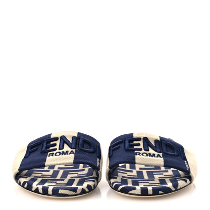 Fendi Pequin Tessuto Jacquard Logo Flat Slide Sandals 37 Beige Midnight 3 of 10