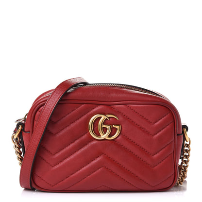 Gucci Calfskin Matelasse Mini GG Marmont Chain Shoulder Bag Hibiscus Red 1 of 12