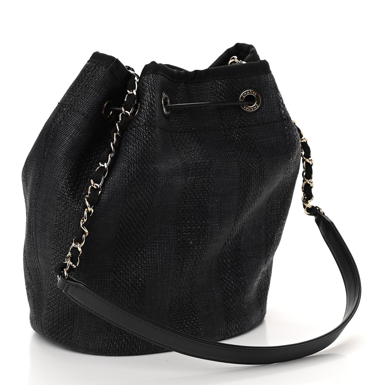 Chanel Mixed Fibers Stripe Deauville Drawstring Bag Black 3 of 10