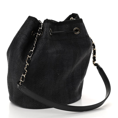 Chanel Mixed Fibers Stripe Deauville Drawstring Bag Black 3 of 10