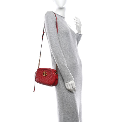 Gucci Calfskin Matelasse Small GG Marmont Chain Shoulder Bag Hibiscus Red 2 of 15