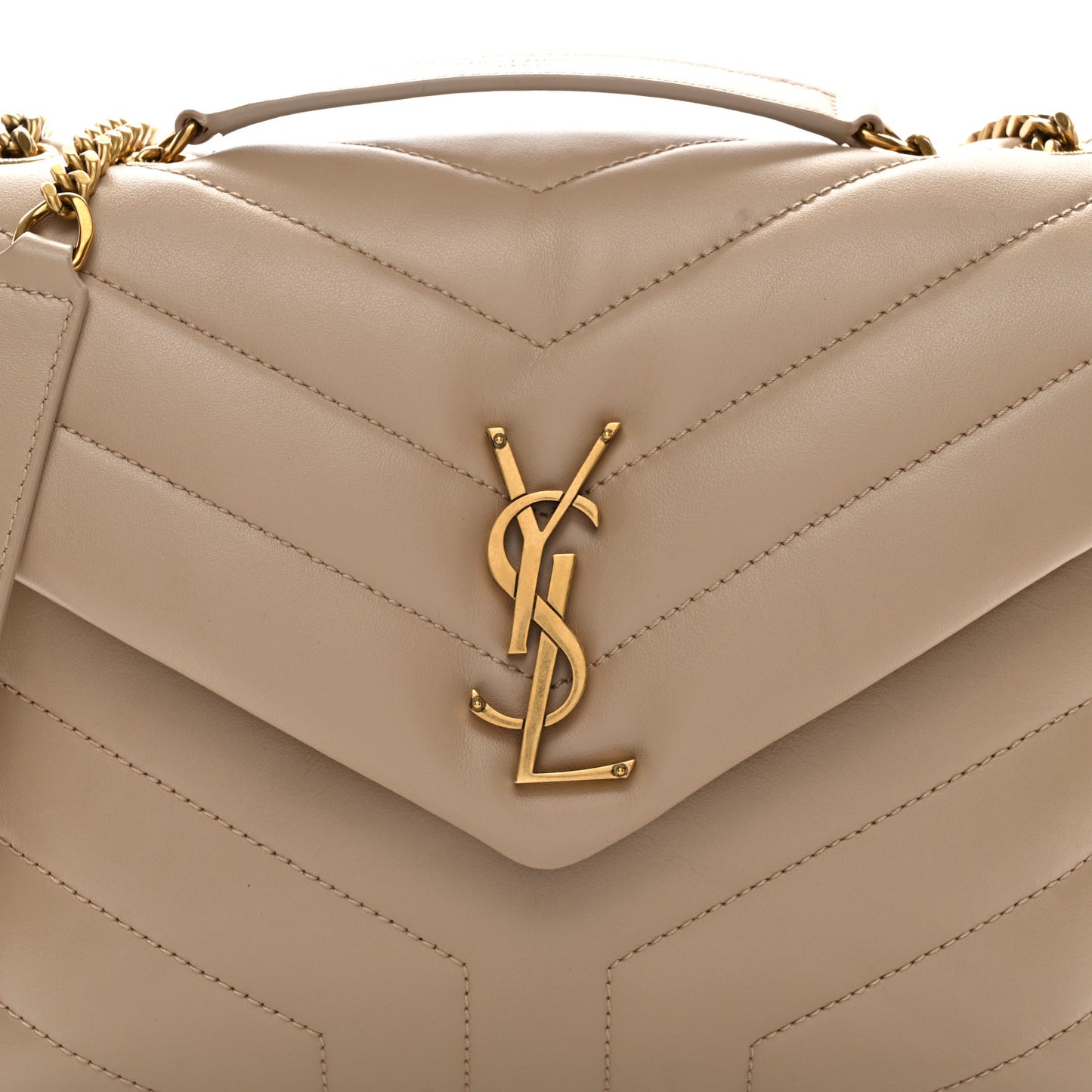 Calfskin Y Quilted Monogram Small Loulou Chain Satchel Dark Beige