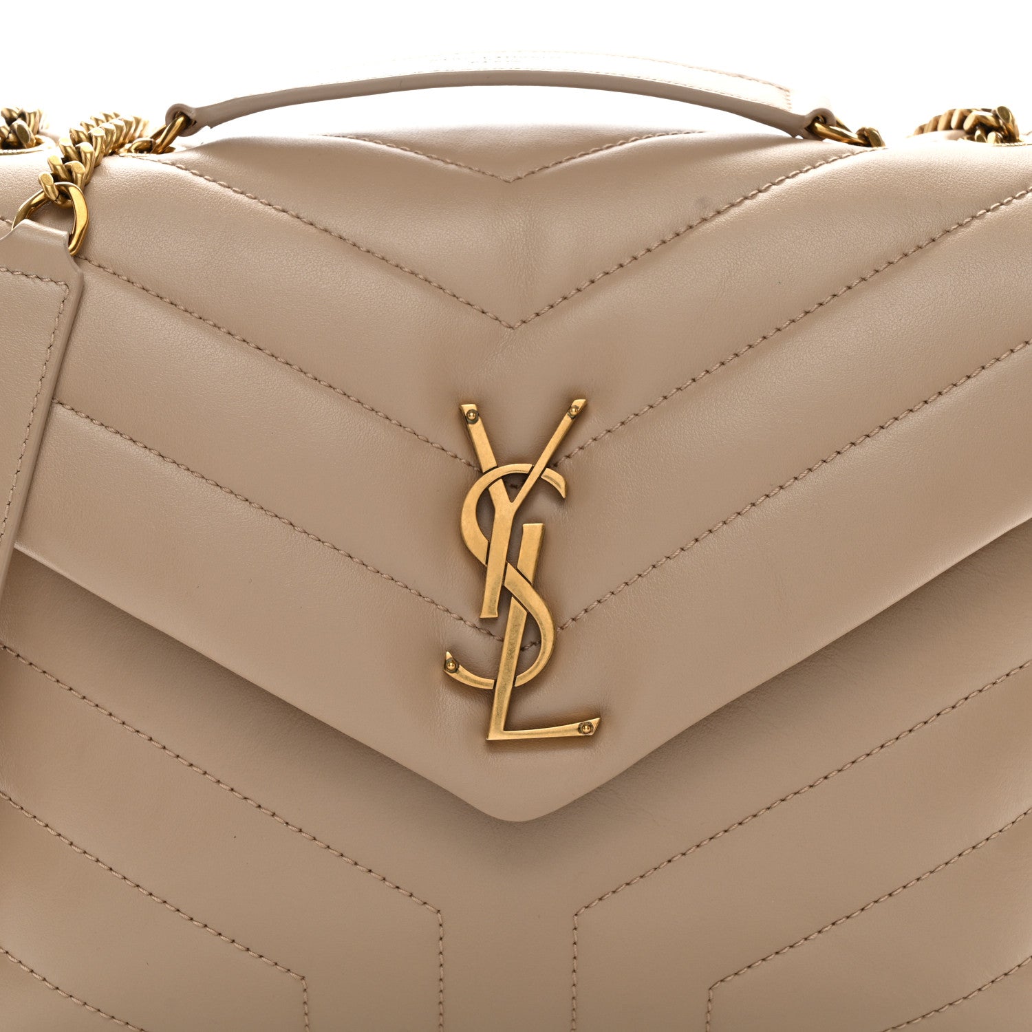 Saint Laurent Calfskin Y Quilted Monogram Small Loulou Chain Satchel Dark Beige 9 of 11