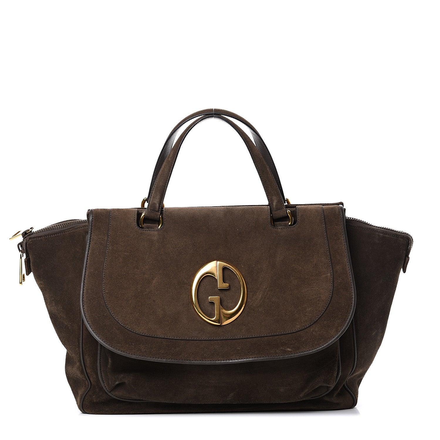 Gucci Suede Medium 1973 Top Handle Satchel Olive 1 of 19