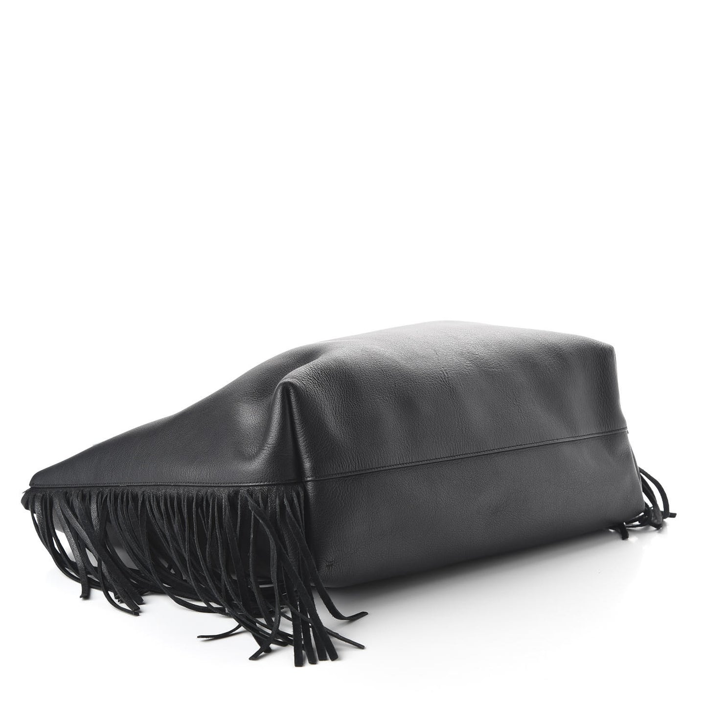Calfskin Large Fringe Shopping Tote Black