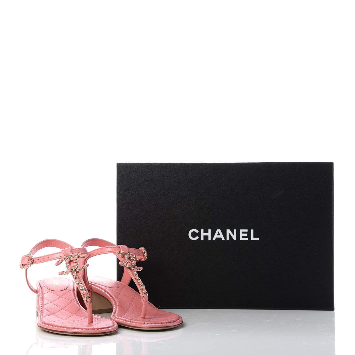 Goatskin CC Chain Thong Sandals 38 Pink